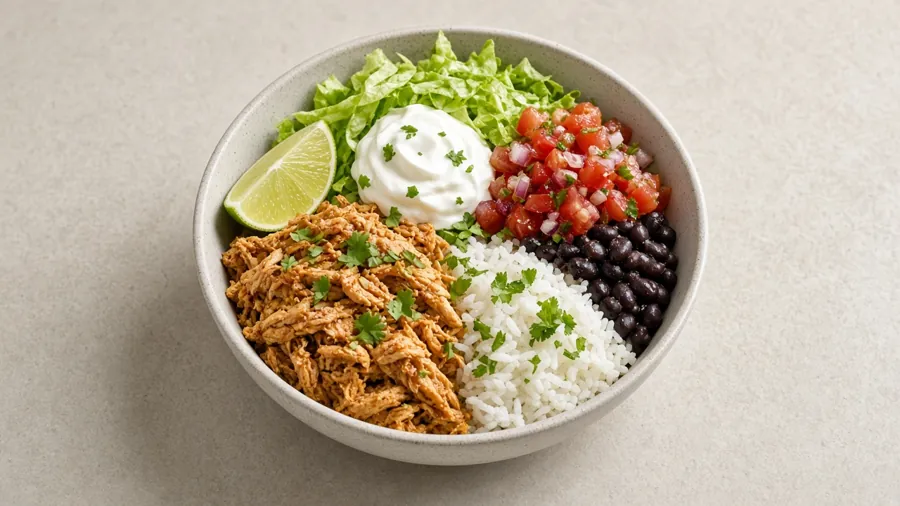 Small chicken burrito bowl (AI-generated illustration)