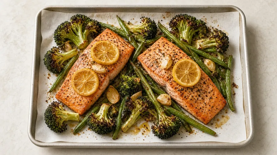 Sheet-pan salmon (AI-generated illustration)
